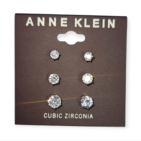 Anne Klein Jewelry - Anne Klein Cubic Zirconia Stud Earring Set, 3 Pairs, Silver, NWT